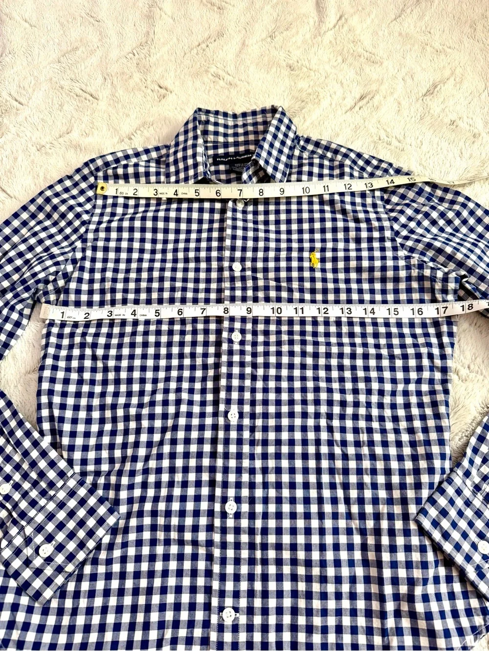 Ralph Lauren Blue and White Gingham Button-Down Shirt